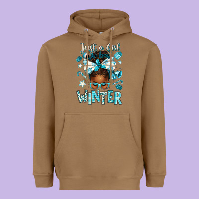 Just A Girl Who Loves Winter Afro Messy Bun Heavyweight Hoodie Designed By Texasbilliewilder