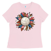 Bubblegum Pink volleyball sunflower Ladies Tee - HRA Design Shop