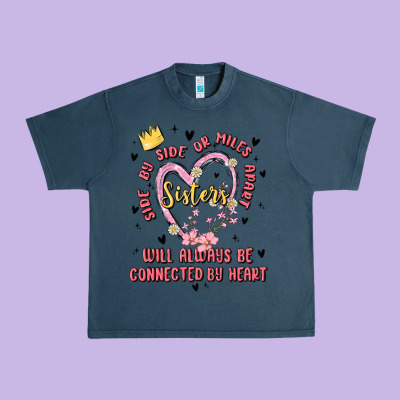Side By Side Or Miles Apart Sisters Will Always Be Connected By Heart Urban Heavy Tee Designed By Maliassmallbusiness