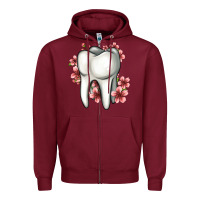 Burgundy floral tooth Zipper Hoodie - Jasminsmagicworld