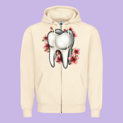 Floral Tooth Zipper Hoodie Designed By Jasminsmagicworld