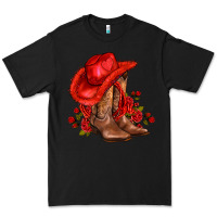 Black valentines day cowboy boots red  and roses Premium Tee - AdoDesignShop