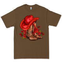 Cacao valentines day cowboy boots red  and roses Premium Tee - AdoDesignShop