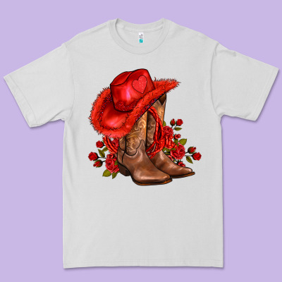 Valentines Day Cowboy Boots Red  And Roses Premium Tee Designed By Adodesignshop