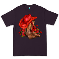 Plum valentines day cowboy boots red  and roses Premium Tee - AdoDesignShop