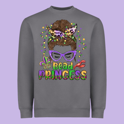 Bead Princess Messy Bun Mardi Gras Heavyweight Sweatshirt Designed By Maliassmallbusiness