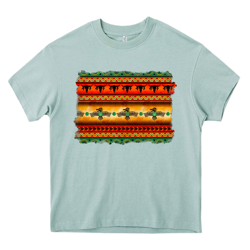 Bullskull Thunderbird Aztec Pattern Warm Colors Heavy Core Tee by BarkalooDesign | Teevron