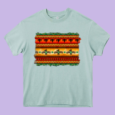 Bullskull Thunderbird Aztec Pattern Warm Colors Heavy Core Tee Designed By Barkaloodesign