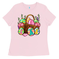 Bubblegum Pink Easter eggs with basket Easter Day Ladies Tee - Neo Western