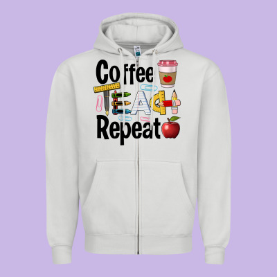 Coffee Teach Repeat Zipper Hoodie Designed By Barkaloodesign