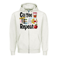 Oatmeal Heather coffee teach repeat Zipper Hoodie - BarkalooDesign