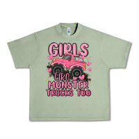 Oil Green girls like monster trucks too Urban Heavy Tee - MaliasSmallBusiness
