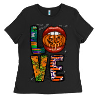 Black Love Halloween Lips Ladies Tee - CowhideDigitalArt