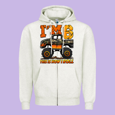 I'm Six This Is How I Roll Monster Truck Birthday Zipper Hoodie Designed By Jasminsmagicworld