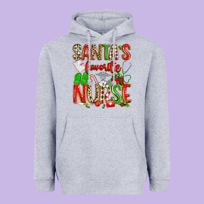 Santa's Favorite Nurse Heavyweight Hoodie Designed By Texasbilliewilder