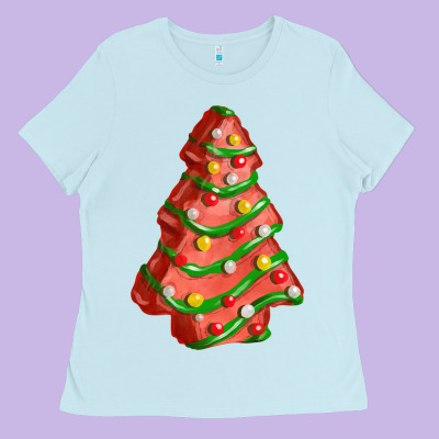 Red Christmas Cake Fa Element Ladies Tee Designed By Fadigitalartstudio