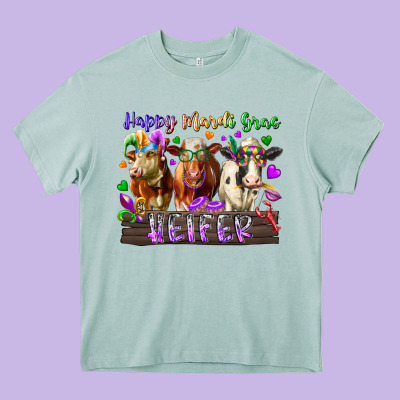 Happy Mardi Gras Heifer Heavy Core Tee Designed By Racoondesign