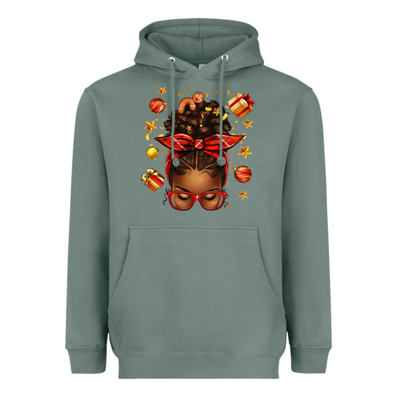 Christmas Afro Messy Bun Heavyweight Hoodie by texasbilliewilder | Teevron