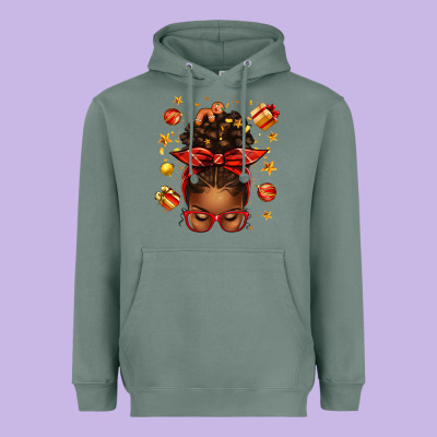 Christmas Afro Messy Bun Heavyweight Hoodie Designed By Texasbilliewilder