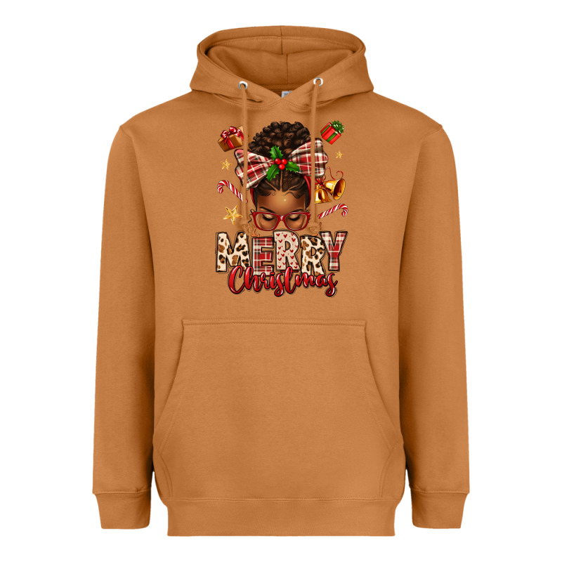 Merry Christmas Afro Messy Bun Heavyweight Hoodie by texasbilliewilder | Teevron