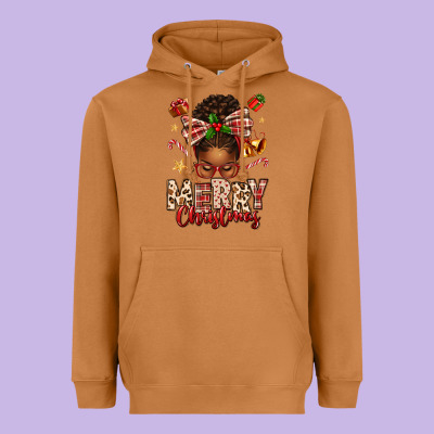 Merry Christmas Afro Messy Bun Heavyweight Hoodie Designed By Texasbilliewilder