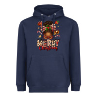 Navy merry christmas afro messy bun Heavyweight Hoodie - texasbilliewilder