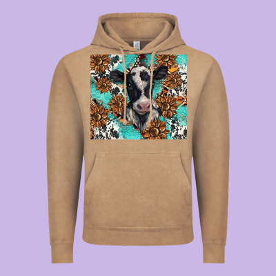 Western Black And White Cow Vintage Hoodie Designed By Barkaloodesign
