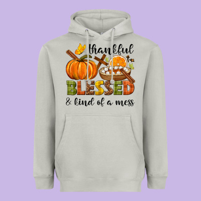 Thankful Blessed And Kind Of A Mess Heavyweight Hoodie Designed By Nancycooperartshop