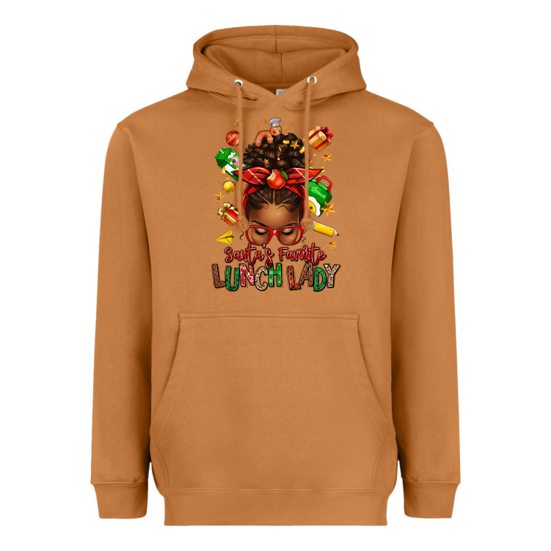 Santas Favorite Lunch Lady Afro Messy Bun Heavyweight Hoodie by texasbilliewilder | Teevron
