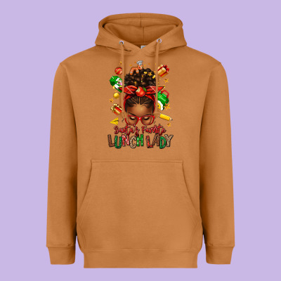 Santas Favorite Lunch Lady Afro Messy Bun Heavyweight Hoodie Designed By Texasbilliewilder