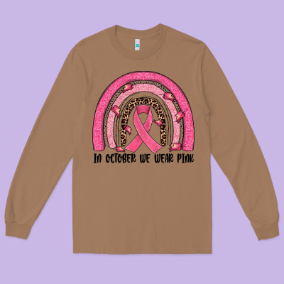 In October We Wear Pink Rainbow Long Sleeve Tee Designed By Jahusdesignshop