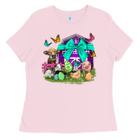 Bubblegum Pink Easter Farm Animal Easter Day Ladies Tee - Neo Western