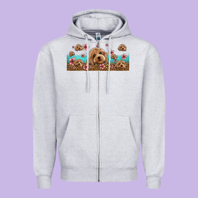 Floral Cockapoo Zipper Hoodie Designed By Jasminsmagicworld