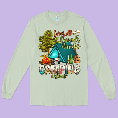 Fires Friends Drinks Camping Crew Long Sleeve Tee Designed By Nancycooperartshop