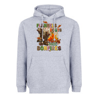 Heather Grey Flannels boots and bonfires Heavyweight Hoodie - NancyCooperArtShop