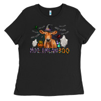 Black Moo I Mean Boo Ladies Tee - CowhideDigitalArt