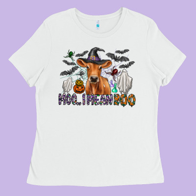 Moo I Mean Boo Ladies Tee Designed By Cowhidedigitalart