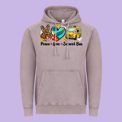 Peace Love School Bus Vintage Hoodie Designed By Nancycooperartshop