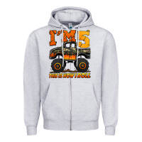 Heather Grey i'm five this is how i roll monster truck birthday Zipper Hoodie - Jasminsmagicworld