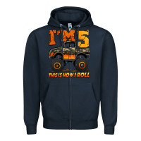 Navy i'm five this is how i roll monster truck birthday Zipper Hoodie - Jasminsmagicworld