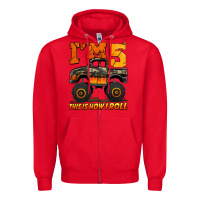 Red i'm five this is how i roll monster truck birthday Zipper Hoodie - Jasminsmagicworld