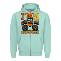 Seafoam i'm five this is how i roll monster truck birthday Zipper Hoodie - Jasminsmagicworld
