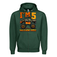 Sports Green i'm five this is how i roll monster truck birthday Zipper Hoodie - Jasminsmagicworld