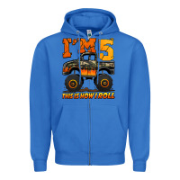True Royal i'm five this is how i roll monster truck birthday Zipper Hoodie - Jasminsmagicworld