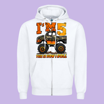I'm Five This Is How I Roll Monster Truck Birthday Zipper Hoodie Designed By Jasminsmagicworld