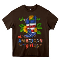Chocolate Brown all american girl cowboy boot with sunflower Heavy Core Tee - HRA Design Shop