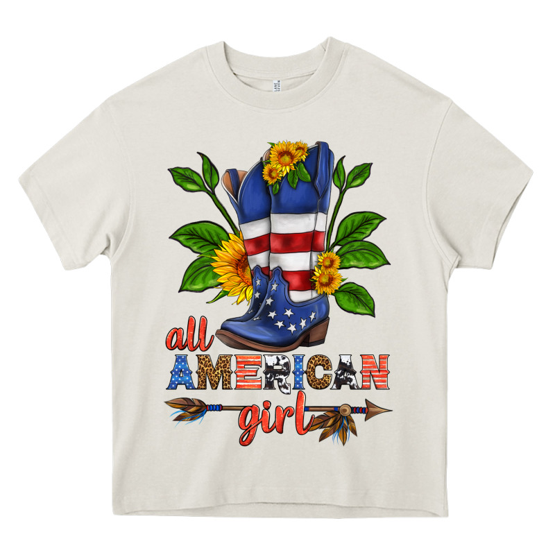 All American Girl Cowboy Boot With Sunflower Heavy Core Tee by HRA Design Shop | Teevron