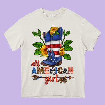 All American Girl Cowboy Boot With Sunflower Heavy Core Tee Designed By Hra Design Shop