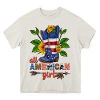 Cream all american girl cowboy boot with sunflower Heavy Core Tee - HRA Design Shop