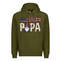 Army Green American papa with gnome 4th of july Premium Hoodie - HowdyJamesFarm